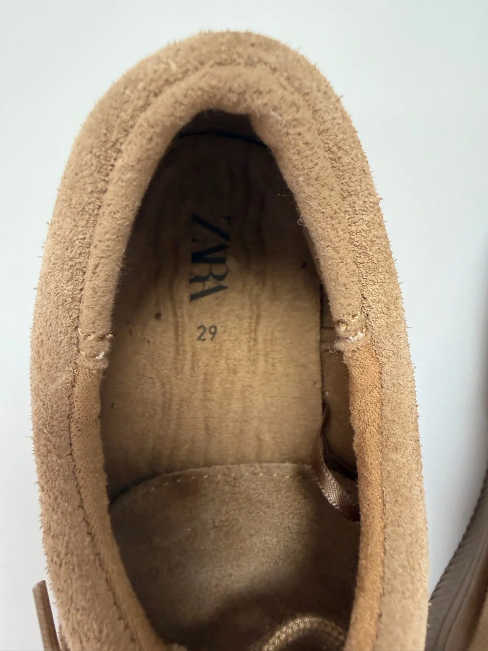 Zara Kids Suede Lace-Up Dress Shoes in Light Brown